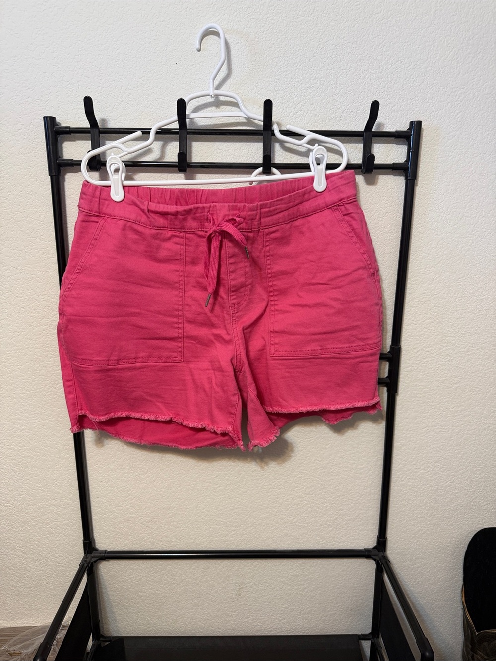 YMI Hot Pink Drawstring Frayed Hem Shorts